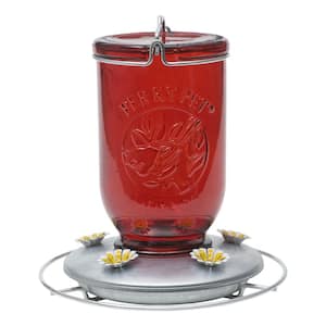 Red Mason Jar Decorative Glass Hummingbird Feeder - 32 oz. Capacity