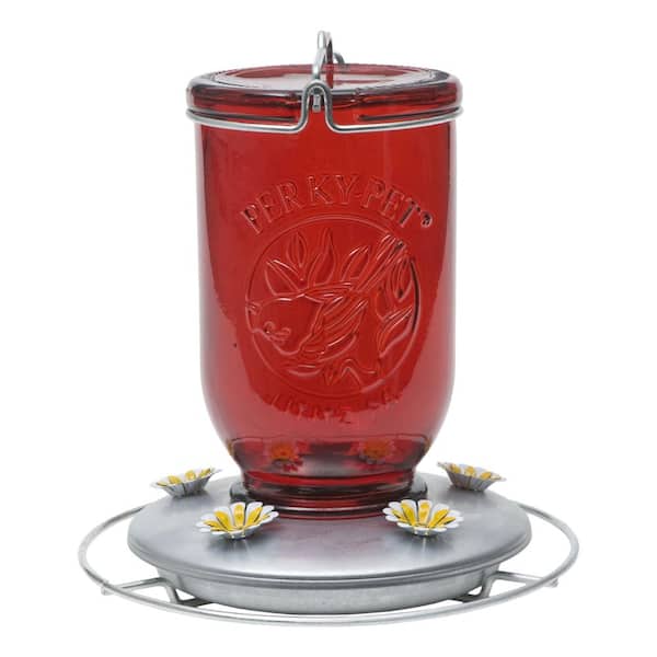 Perky-Pet Red Mason Jar Decorative Glass Hummingbird Feeder - 32 oz. Capacity