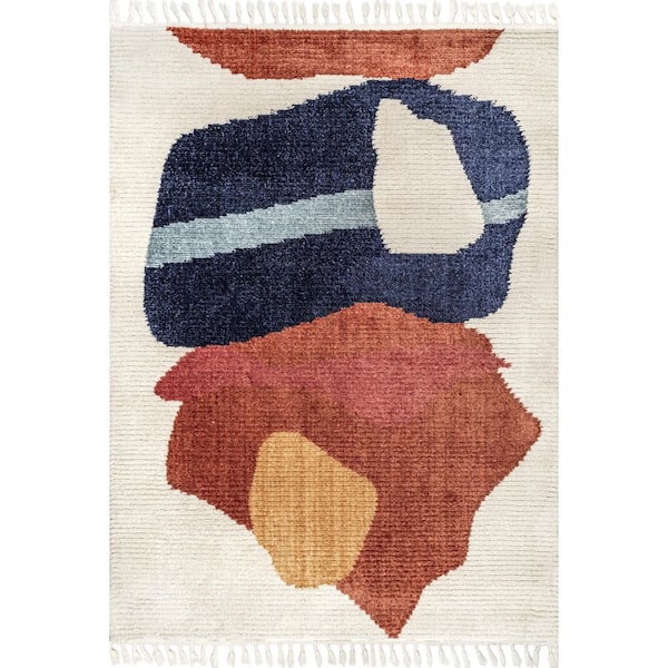 nuLOOM Ashton Shaggy Contemporary Abstract Tassel Beige 9 ft. x 12 ft. Area Rug
