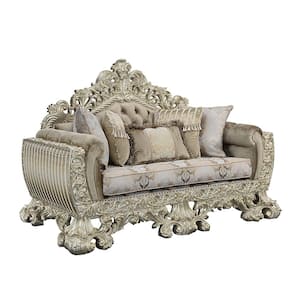 Sorina 41 in. Velvet, Fabric and Antique Gold Finish Solid Linen 2 Seat Loveseat