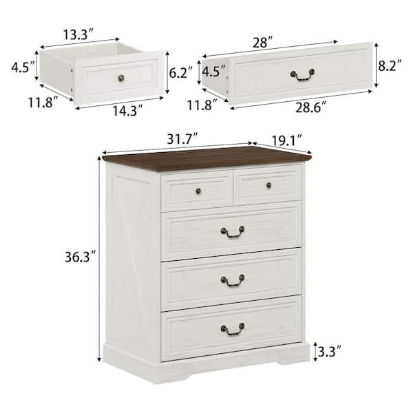 FUFU&GAGA White 5 Drawer 31.7 in. Wide Chest of Drawers with Two