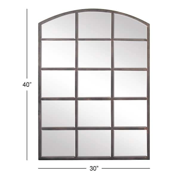 40 in. x 30 in. Window Pane Inspired Arched Framed Dark Gray Wall Mirror with Arched Top