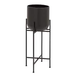 36in. Extra Large Black Metal Indoor Outdoor Tall Planter with Removable Stand