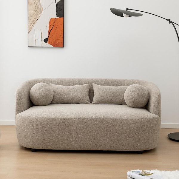 KINWELL 68 in. W Taupe Boucle Fabric Upholstered 2-Seats Loveseat with Pillows