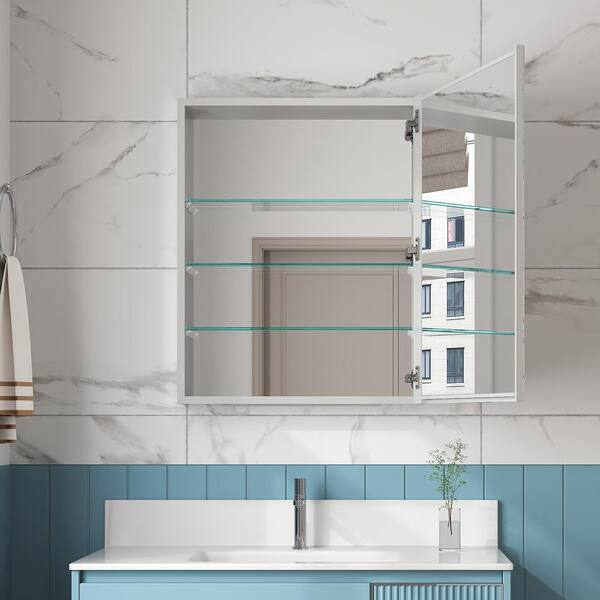 WYonder 24 in. W x 30 in. H Rectangular Aluminum Recessed/Surface Mount Right Swing Door Medicine Cabinet with Mirror