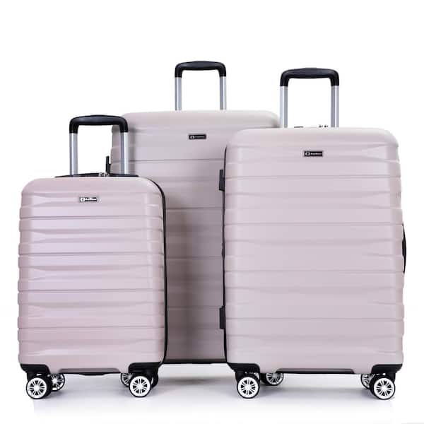 Tatahance 3-Piece Sand PC Lightweight and Durable Hardside Spinner Luggage Set with 2 Hooks (21/25/29 in. )