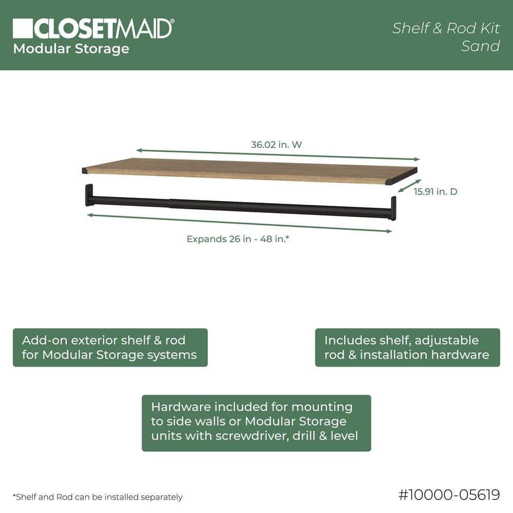 Modular Storage 36.02 in. W Sand Hang Rod and 1-Shelf Wood Closet System