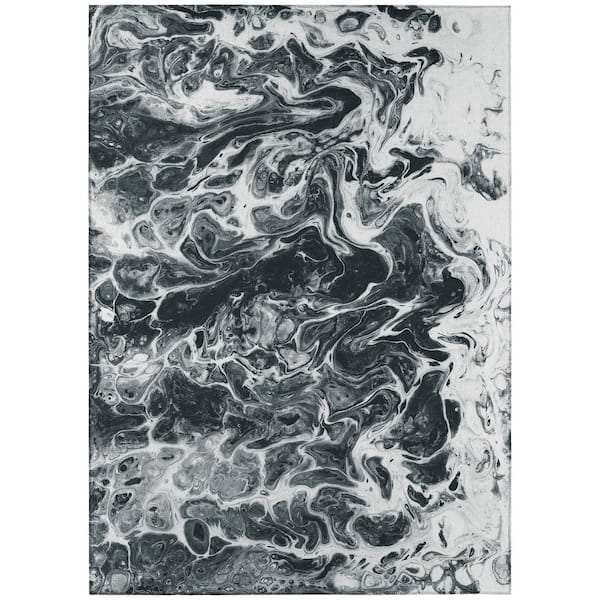 Karina Black 8 ft. x 10 ft. Geometric Indoor/Outdoor Area Rug