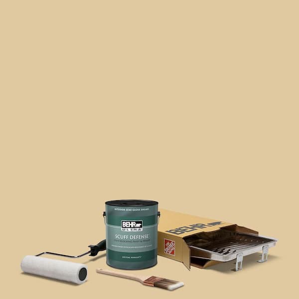 BEHR 1 gal. #PPU7-19 Crepe Extra Durable Semi-Gloss Enamel Interior Paint and 5-Piece Wooster Set All-in-One Project Kit