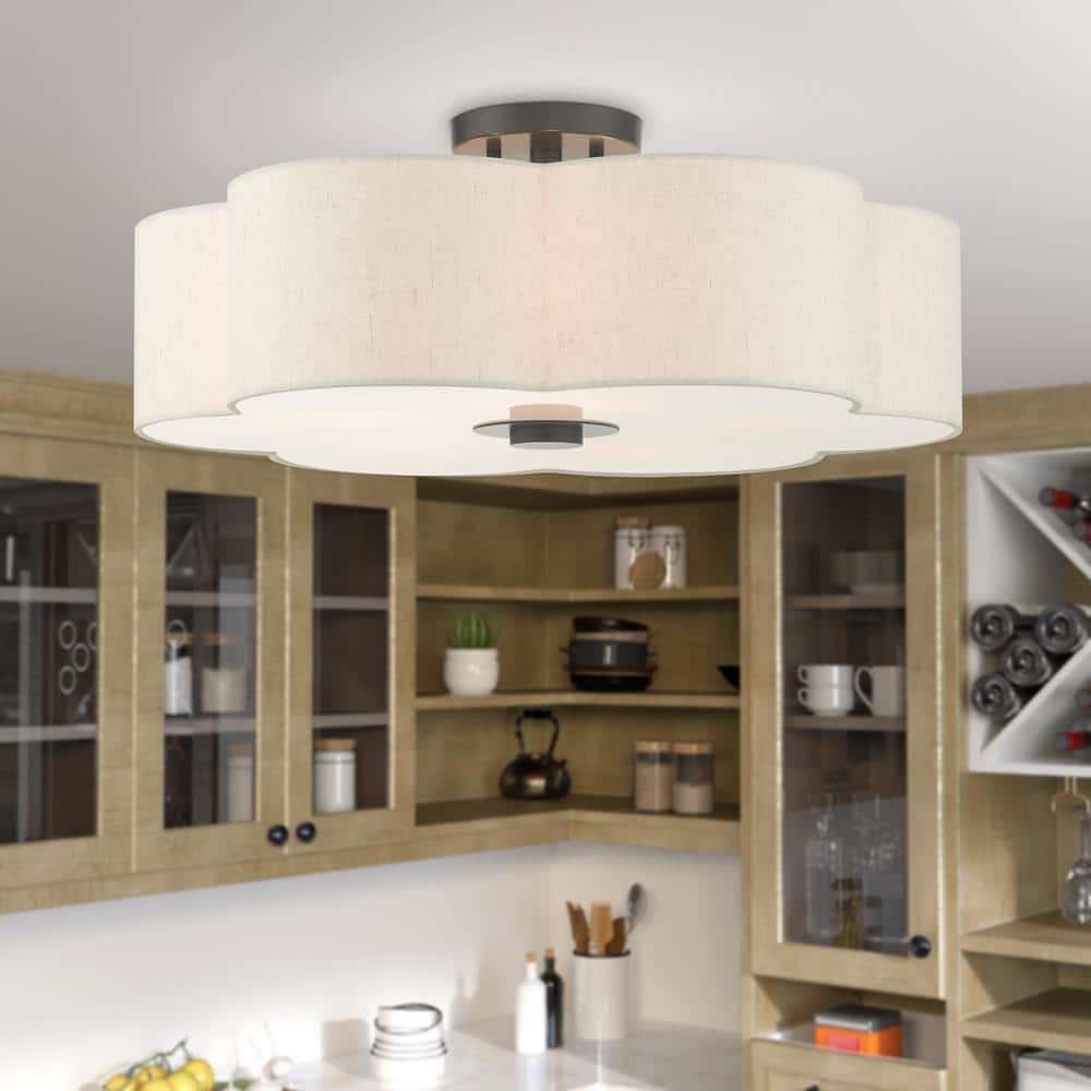 Solstice English Bronze 5-Light Semi-Flush Mount with Oatmeal Shade