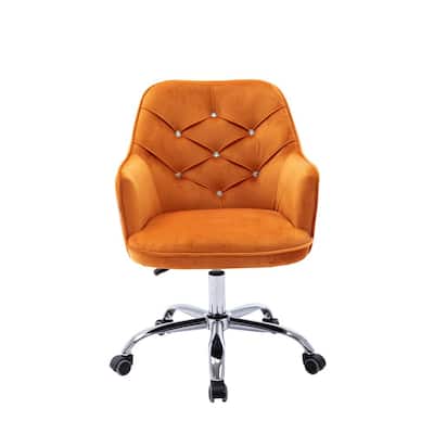 Orange Velvet Swivel Shell Office Chair with Non-adjustable Arms