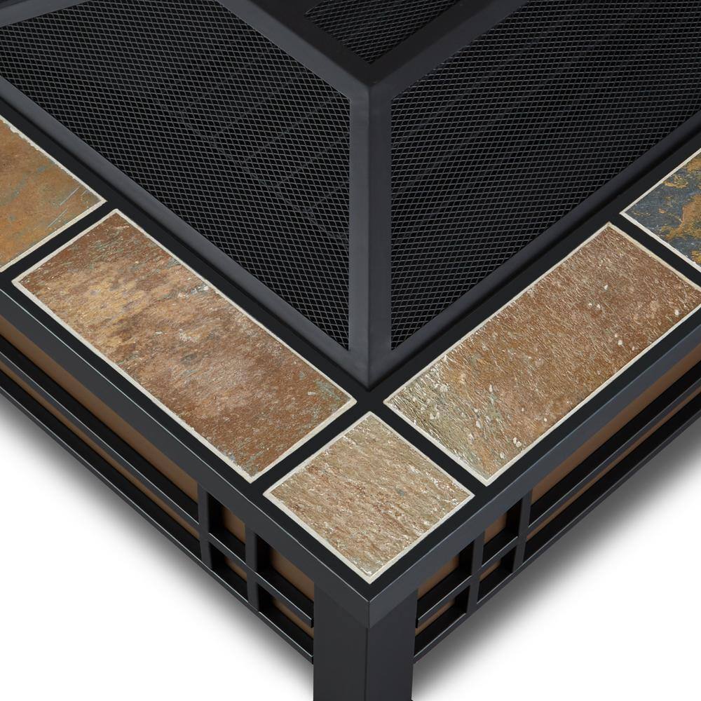 Hamilton Rectangle Brown Wood Burning Fire Pit with Slate Top