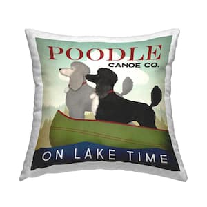 Lake Poodle Canoe Dogs Multi-Color Print Polyester 18 in. x 18 in. Throw Pillow
