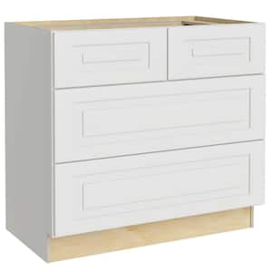 Grayson Pacific White Painted Plywood Assembled Drawer Base Kitchen Cabinet 4-Drawer Soft Close 36in.Wx 24in.Dx 34.5in.H