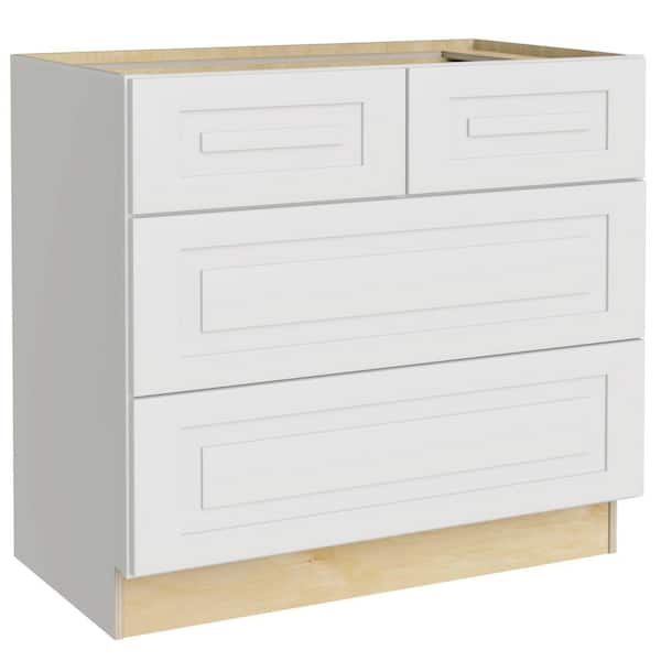 Home Decorators Collection Grayson Pacific White Painted Plywood Shaker Assembled Drawer Base Kitchen Cabinet Sft Cls 36 in W x 24 in D x 34.5 in H