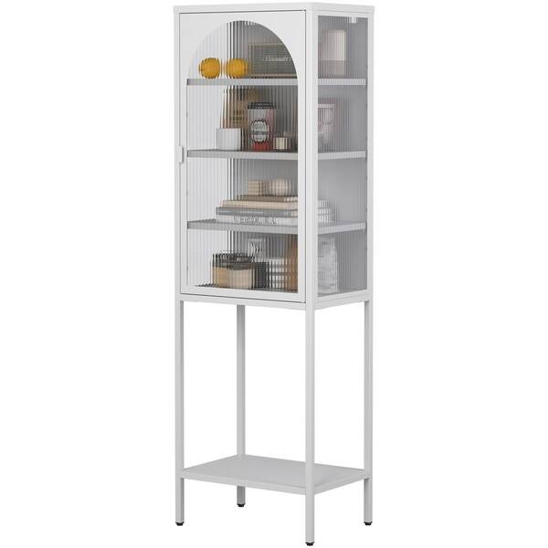 FUNKOL 19.7 in. x 13.8 in. x 63 in. White 5-Shelf Metal Storage Cabinet with 3 Adjustable Dividers and Glass Doors