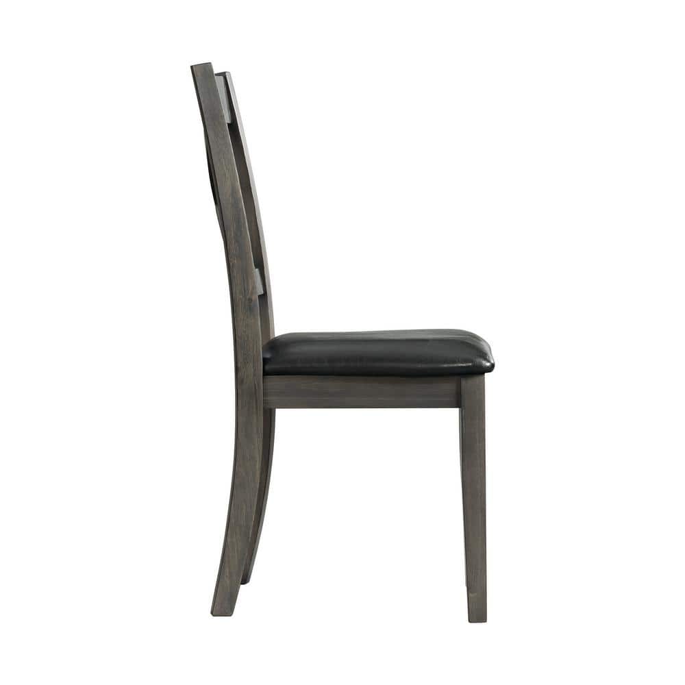 Cross-Back Gray Faux Leather Upholstered Side Chair Set
