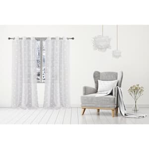 White Pom Pom Grommet Sheer Curtain - 38 in. W x 84 in. L (Set of 2)