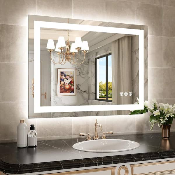 40 in. W x 32 in. H Rectangular Frameless LED Front Lit, RGB Backlit Anti-Fog Tempered Glass Wall Bathroom Vanity Mirror