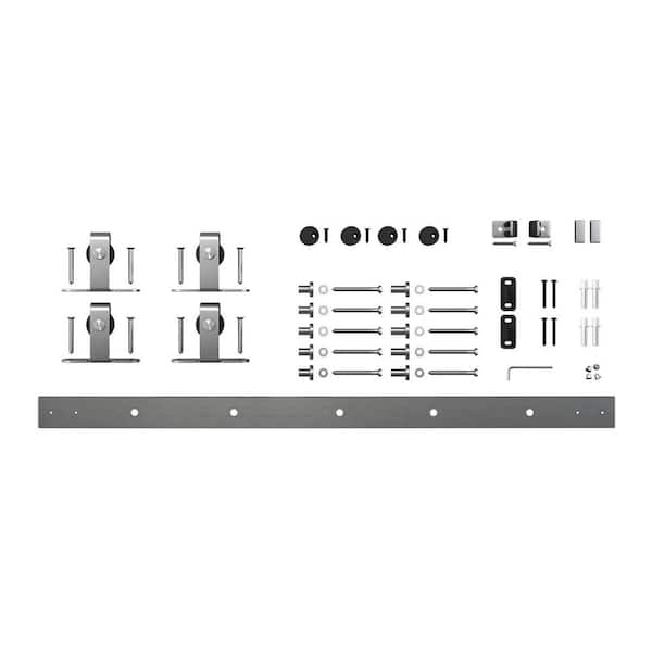American Pro Decor 6 ft. Stainless Steel Mini Sliding Rolling Barn Door Hardware Kit for Double Furniture Wood Doors