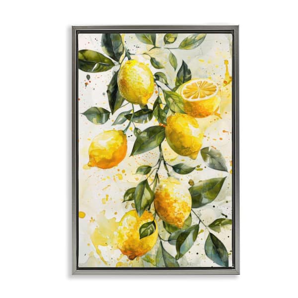 Stupell Industries Lemon Watercolor Splashes by LSR Design Studio Gray Floater Frame Food Graphic Art Print 25 in. x 17 in.