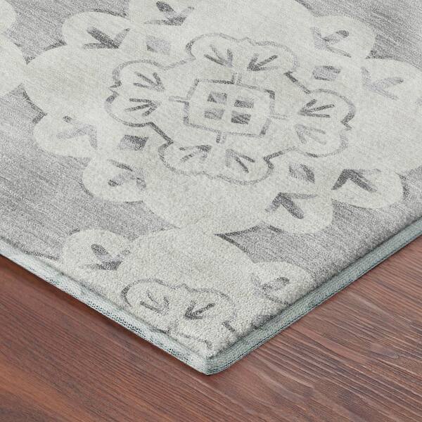 Mayfield Premium Machine Washable Abstract AMF2352 Gray 8 ft. x 8 ft. Round Rug