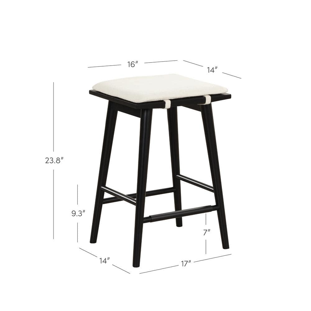 Nathan James Black Wood Saddle Counter Stools with Cushions, Set of 2