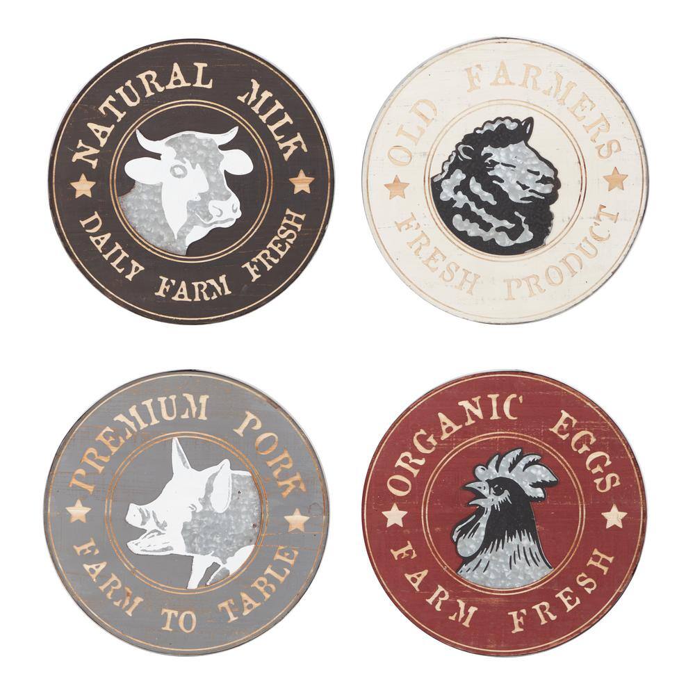 Farmhouse Rustic Wood and Metal Round Animal Wall Art Set of 4