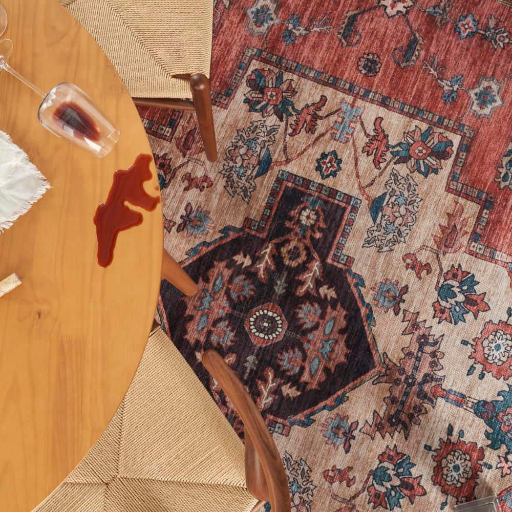 Ivory and Brick 5' x 7' Reversible Flat Woven Synthetic Rug