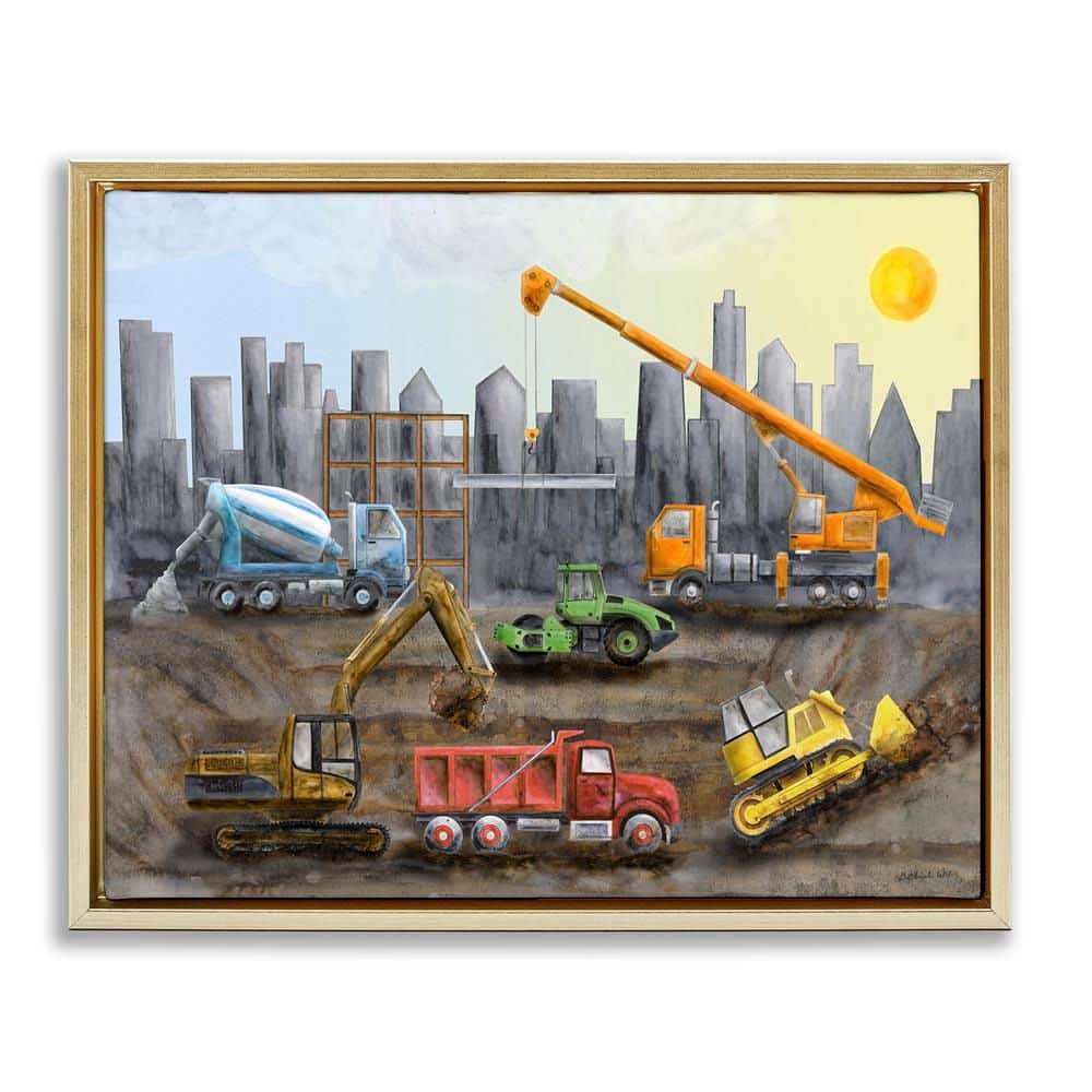 Construction Trucks Skyline by Brett Blumenthal Gold Floater Frame Typography Graphic Art Print 25 in. x 31 in. price history on PriceWatchPro