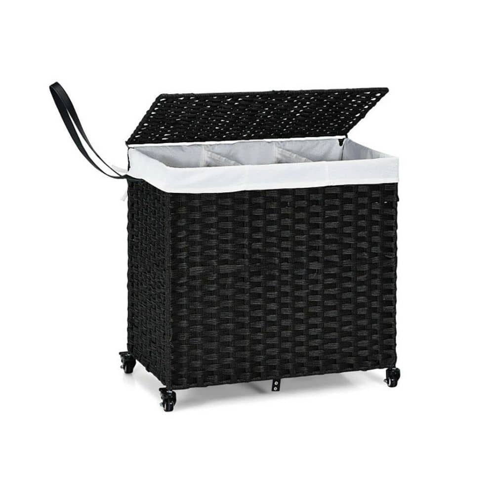 Black 23.7 in. H x 25.5 in. W x 12.5 in. D Metal&PE Rustic Rectangle Laundry Room Hamper with Wheels and Lid price history on PriceWatchPro