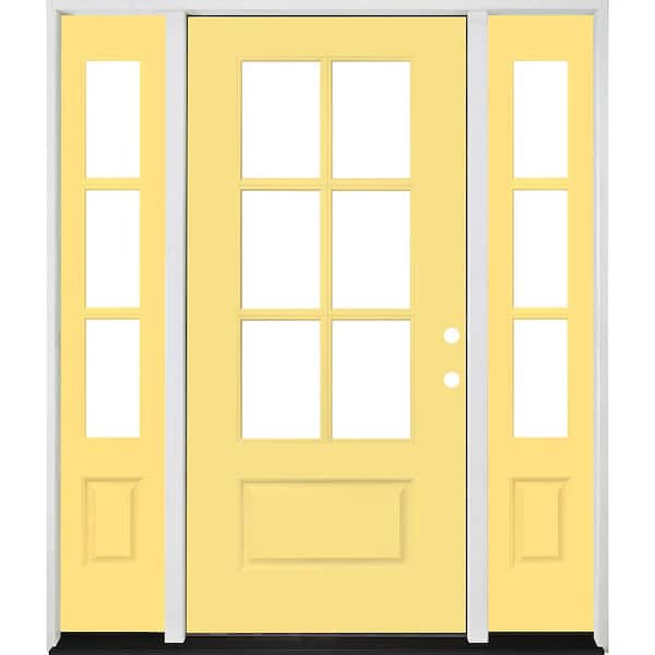 Steves & Sons Legacy 60 in. x 80 in. 3/4-6 Lite Clear Glass LHIS Primed Jackfruit Finish Fiberglass Prehung Front Door w/Dbl 10 in. SL