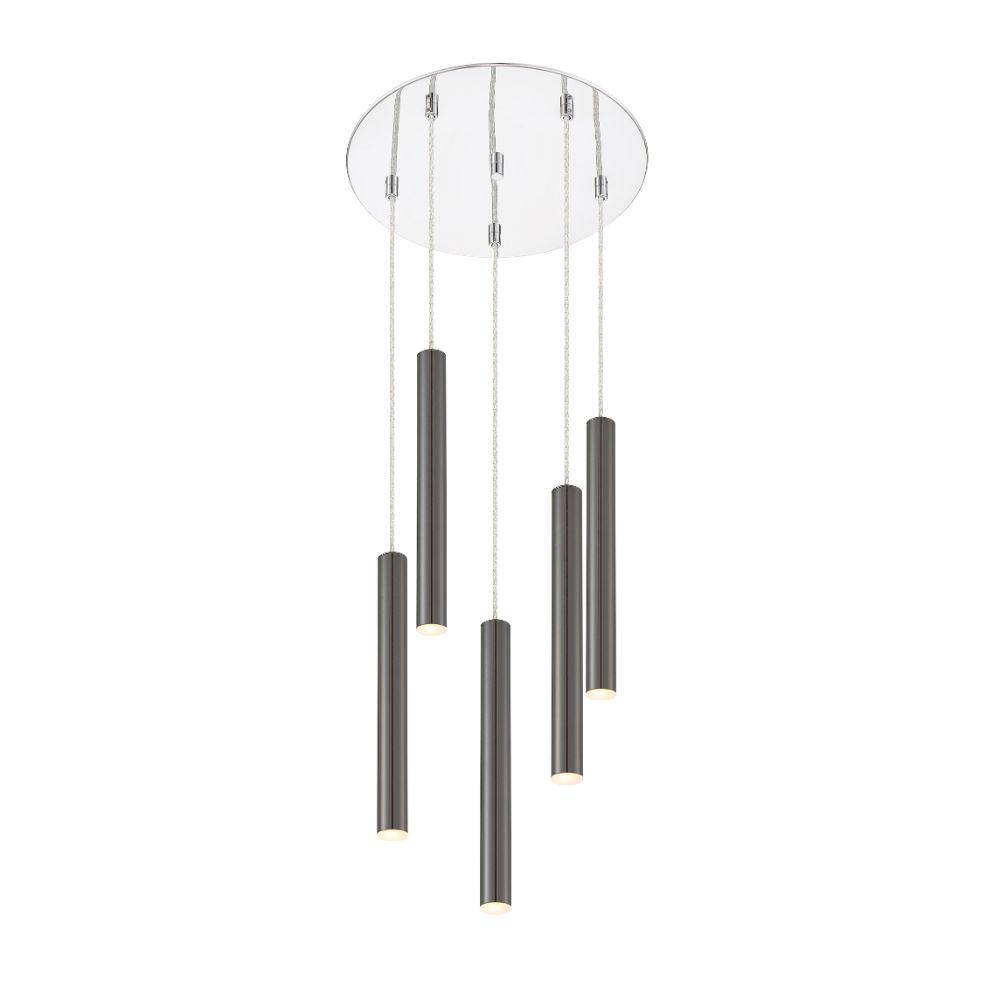 Forest 5 W 5 Light Chrome Integrated LED Shaded Chandelier with Pearl Black