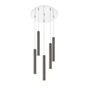 Forest 5 W 5 Light Chrome Integrated LED Shaded Chandelier with Pearl Black Steel Shade