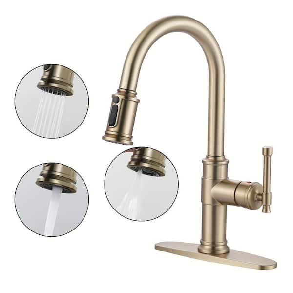 AVITAS High-Arc Single Handle Pull Down Sprayer Kitchen Faucet Stainless Steel with Power Clean in Brushed Gold