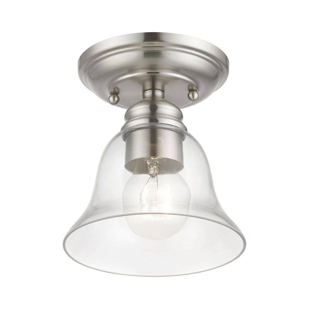 Brushed Nickel Small Semi-Flush Mount with Glass Shade