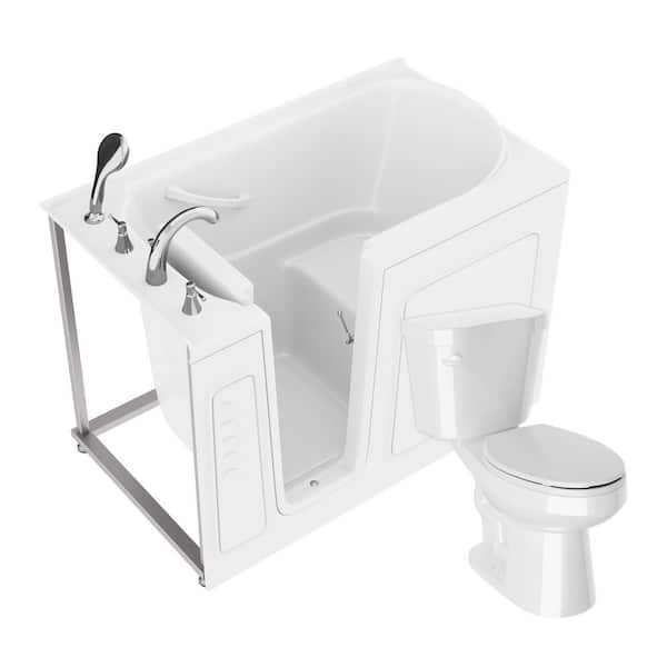 Universal 52 in. x 30 in. Left Drain Soaking Jetted Bathtub in White with Elongated Toilet and Soft Close Lid