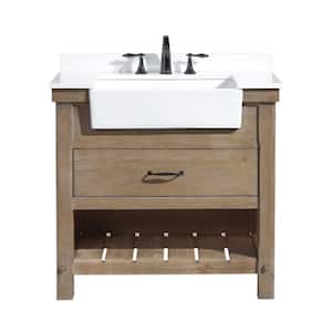 Marina 36 in. W x 20.5 in. D x 34.5 in. H Single Bath Vanity in Weathered Fir with White Engineered Stone Top with Basin