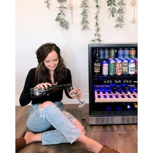 Dual Zone 24 in. Built-In 20-Bottle Wine and 70-Can Beverage Cooler with SplitShelf Shelves - Stainless Steel