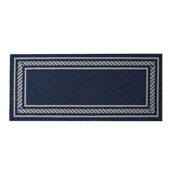 Nautica Rope Border Denim Twist/Light Gray 2 ft. x 5 ft. Tufted Border Polypropylene Runner Rug