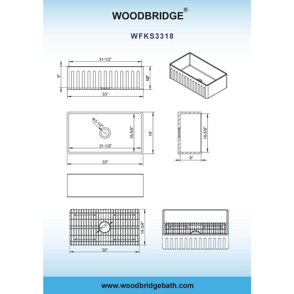 33'' Glossy White Fireclay Farmhouse Kitchen Sink