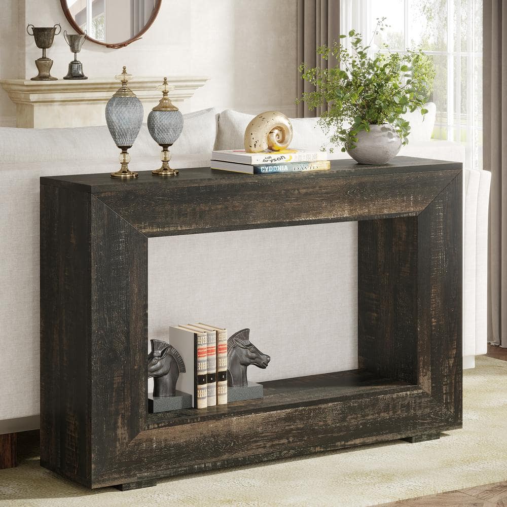 Dark Gray 47" Wood Console Table with Storage