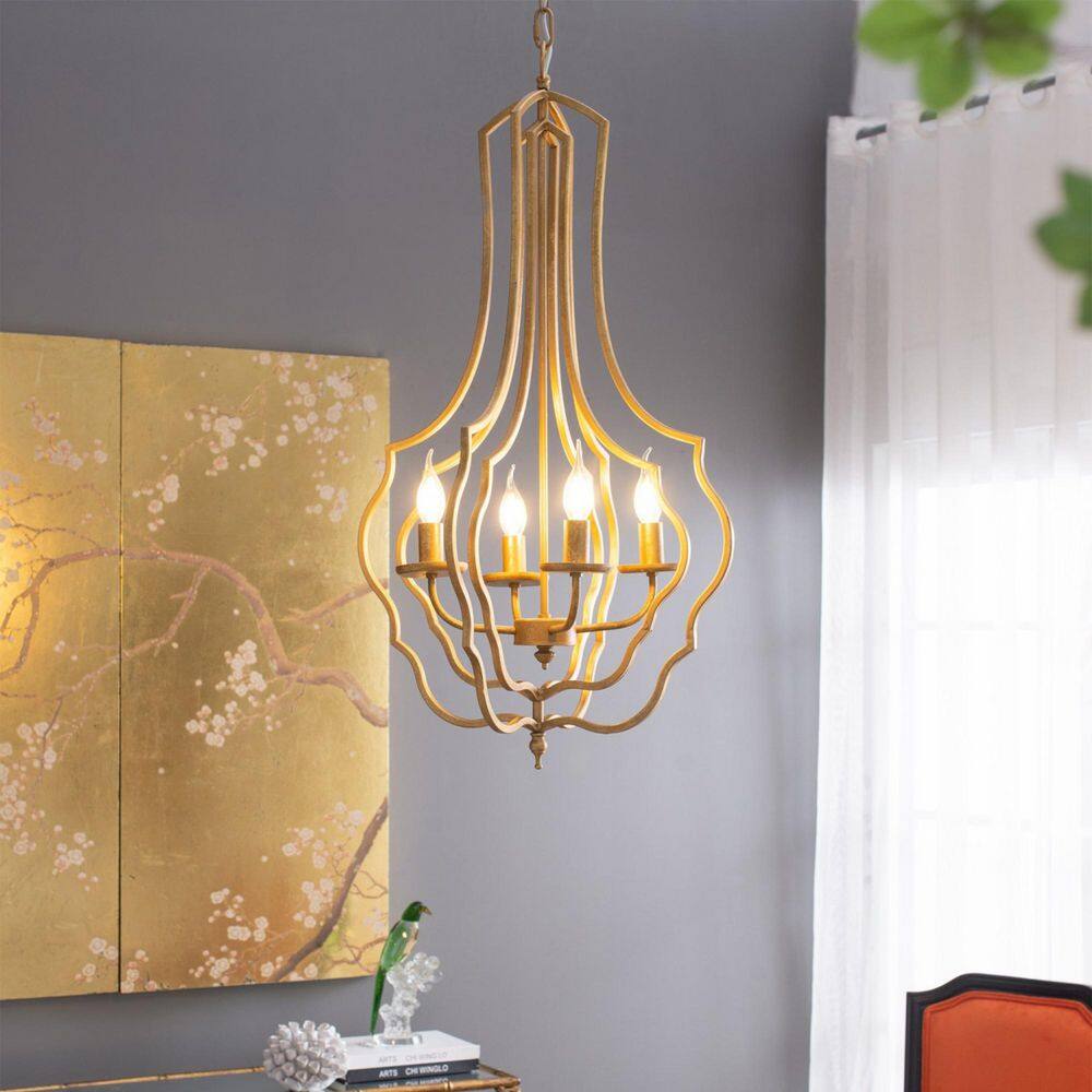 Vintage Series 4-Light Gold Finish Sculptural Frame Nested Globe Chandelier for Dining Room (No Bulbs Included) price history on PriceWatchPro
