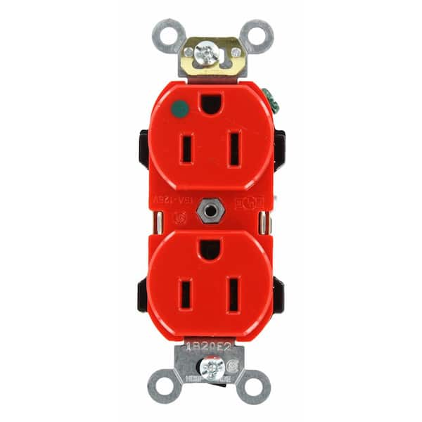 Leviton 15 Amp 125 Volt Hospital Grade Duplex Outlet/Receptacle, Red (1-Pack) 08200-HR