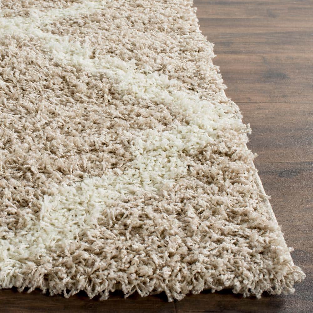 Ivory Beige Diamond Shag 3' x 5' Synthetic Area Rug