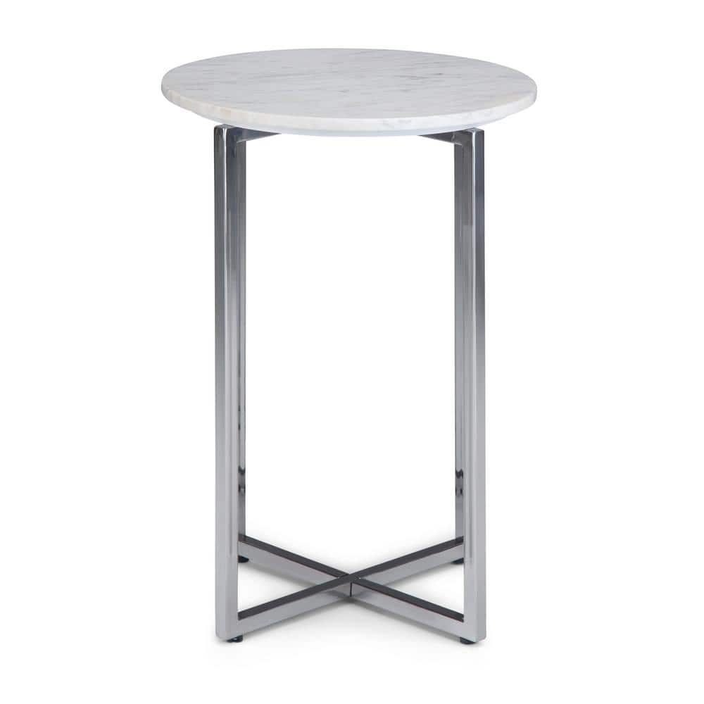 Marsden 18'' White Marble and Chrome Metal Side Table
