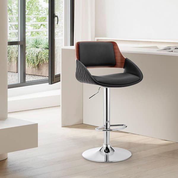 HomeRoots 43 in. Black and Silver Iron Swivel Low Back Adjustable Bar Chair with Footrest