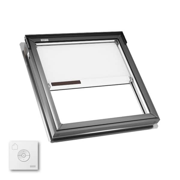 30-1/16 in. x 37-7/8 in. Fixed Deck Mount Skylight w/ Laminated Low-E3 Glass, White Solar Powered Room Darkening Shade