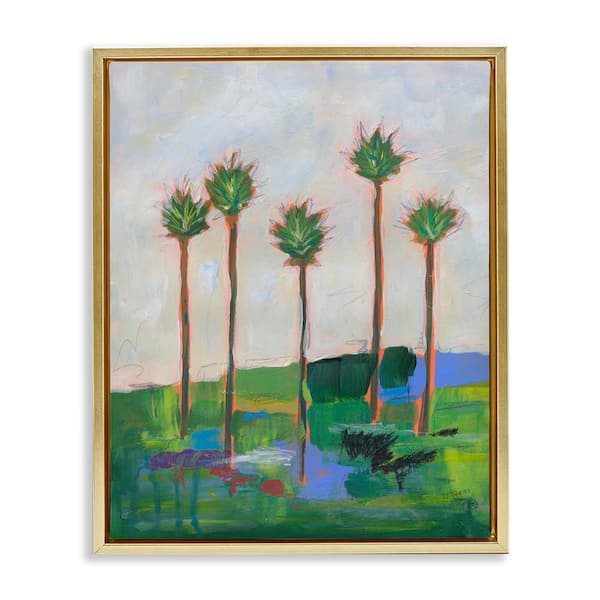Stupell Industries Tall Palms Impression by Jan Weiss Gold Floater Frame Nature Graphic Art Print 21 in. x 17 in.