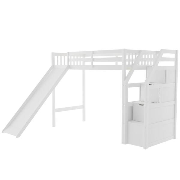 White Twin Size Wood Loft Bed, Loft Bed With Storage Plans